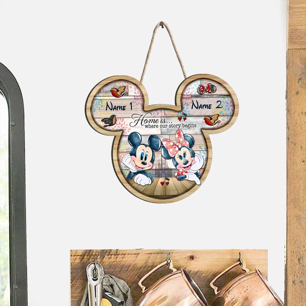 Personalized Mickey Mouse Wooden Sign Custom Names Gift for Couples