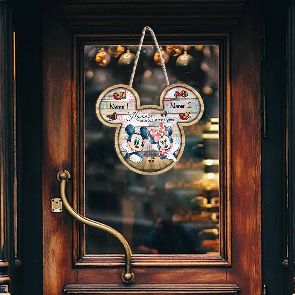 Personalized Mickey Mouse Wooden Sign Custom Names Gift for Couples