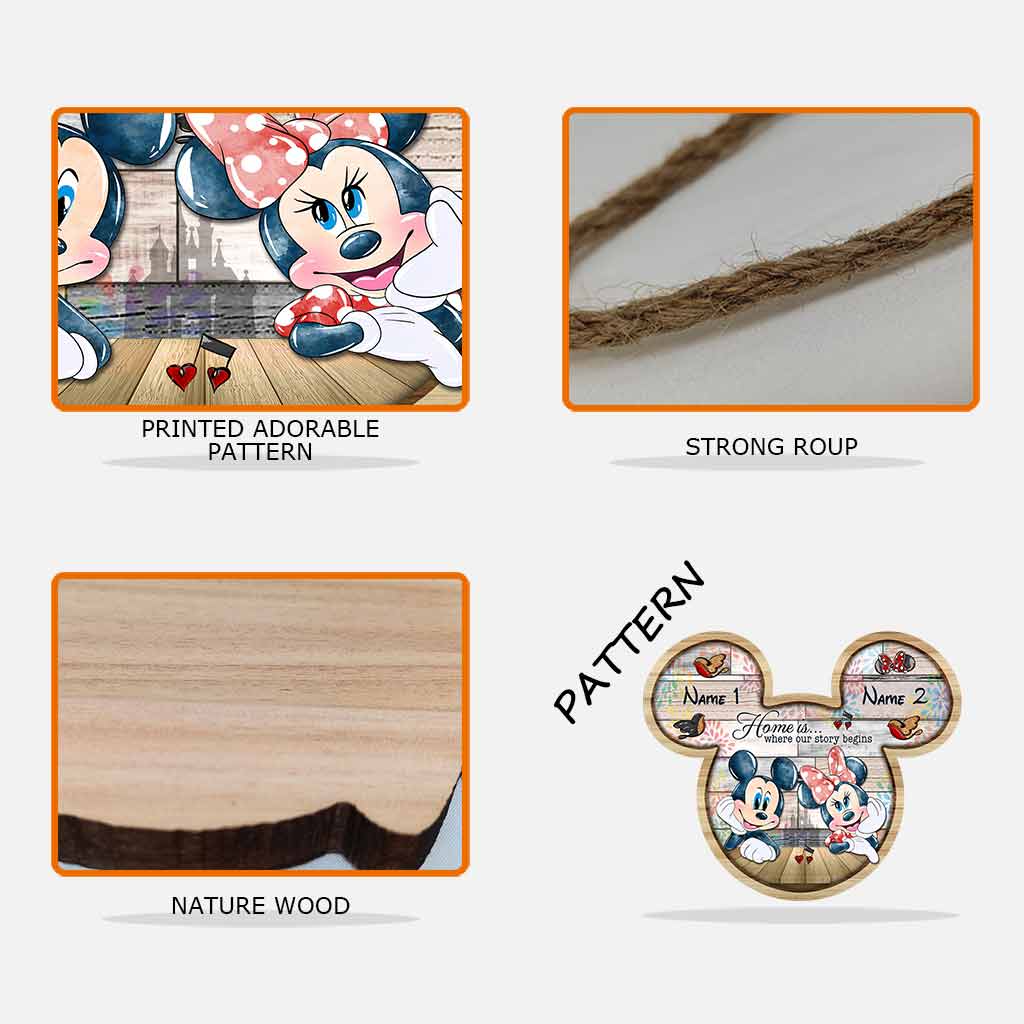 Personalized Mickey Mouse Wooden Sign Custom Names Gift for Couples