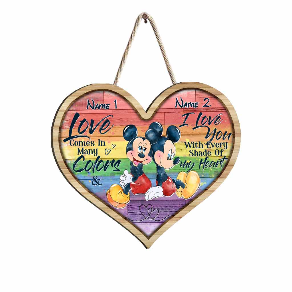 Personalized LGBT Support Wood Sign with Custom Names - Heart Design