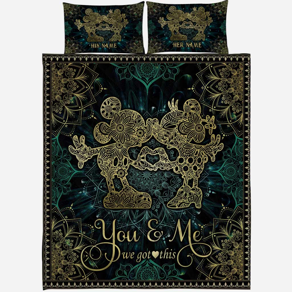 Personalized Mouse Ears Quilt Set for Couples – Custom Name Gift