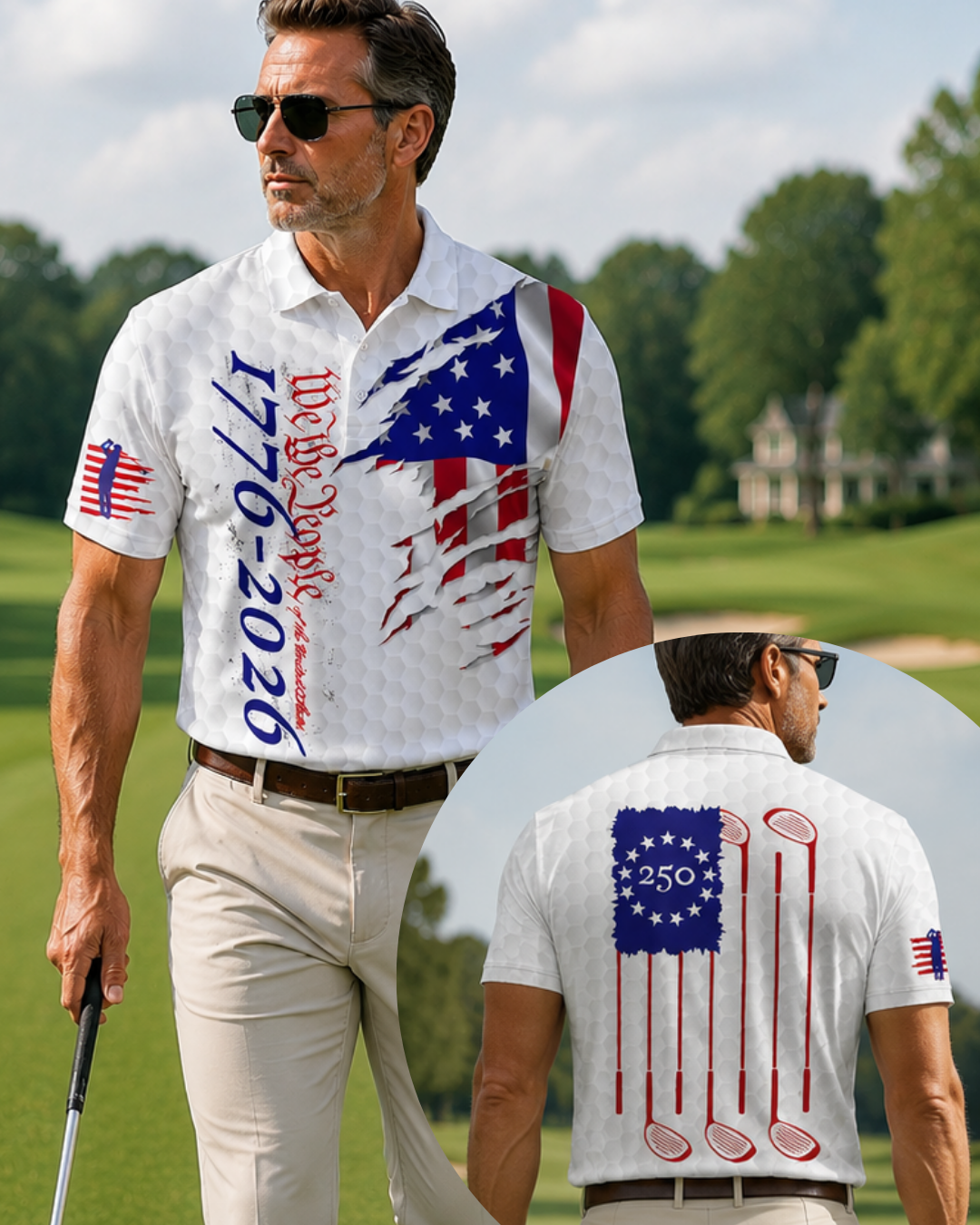 Personalized Patriotic Golf Polo Shirt USA Flag Gift for Dad