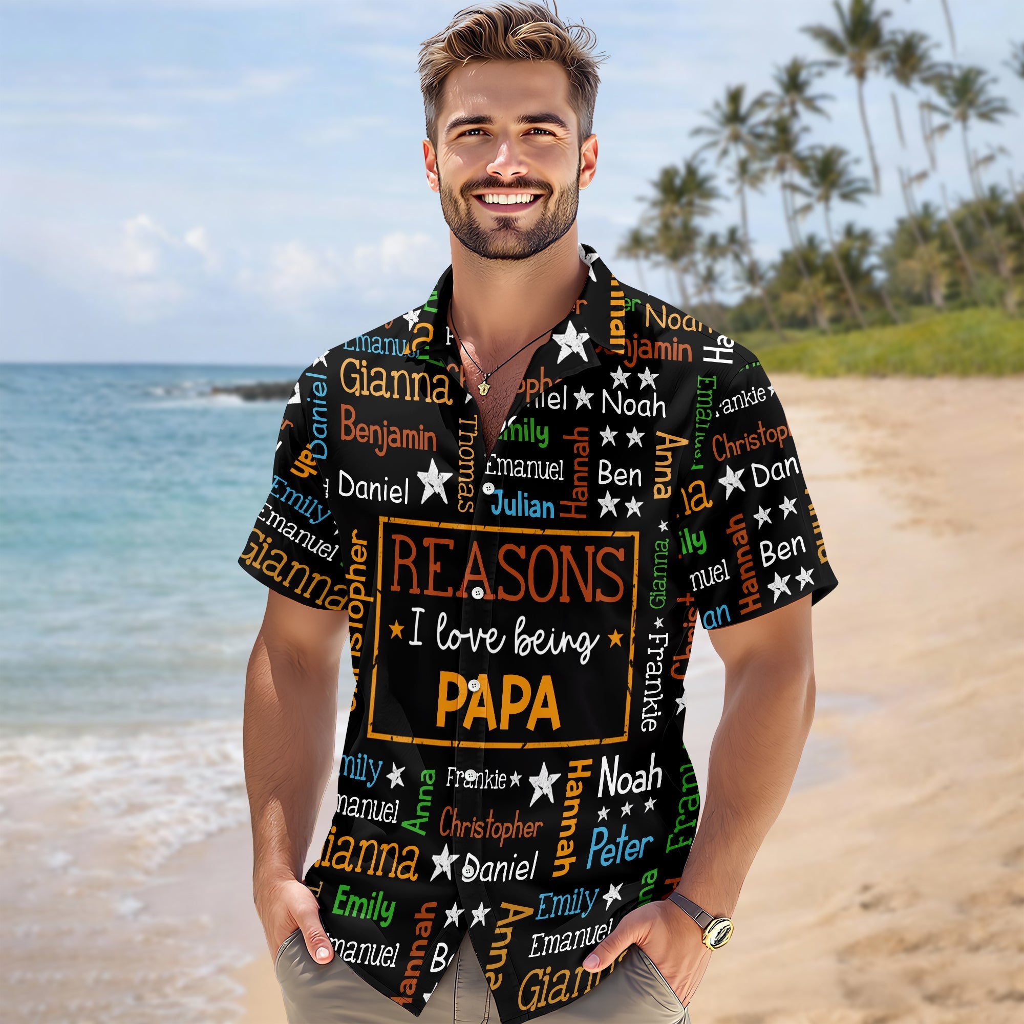 Personalized Hawaiian Shirt for Grandpa with Kids Names Gift