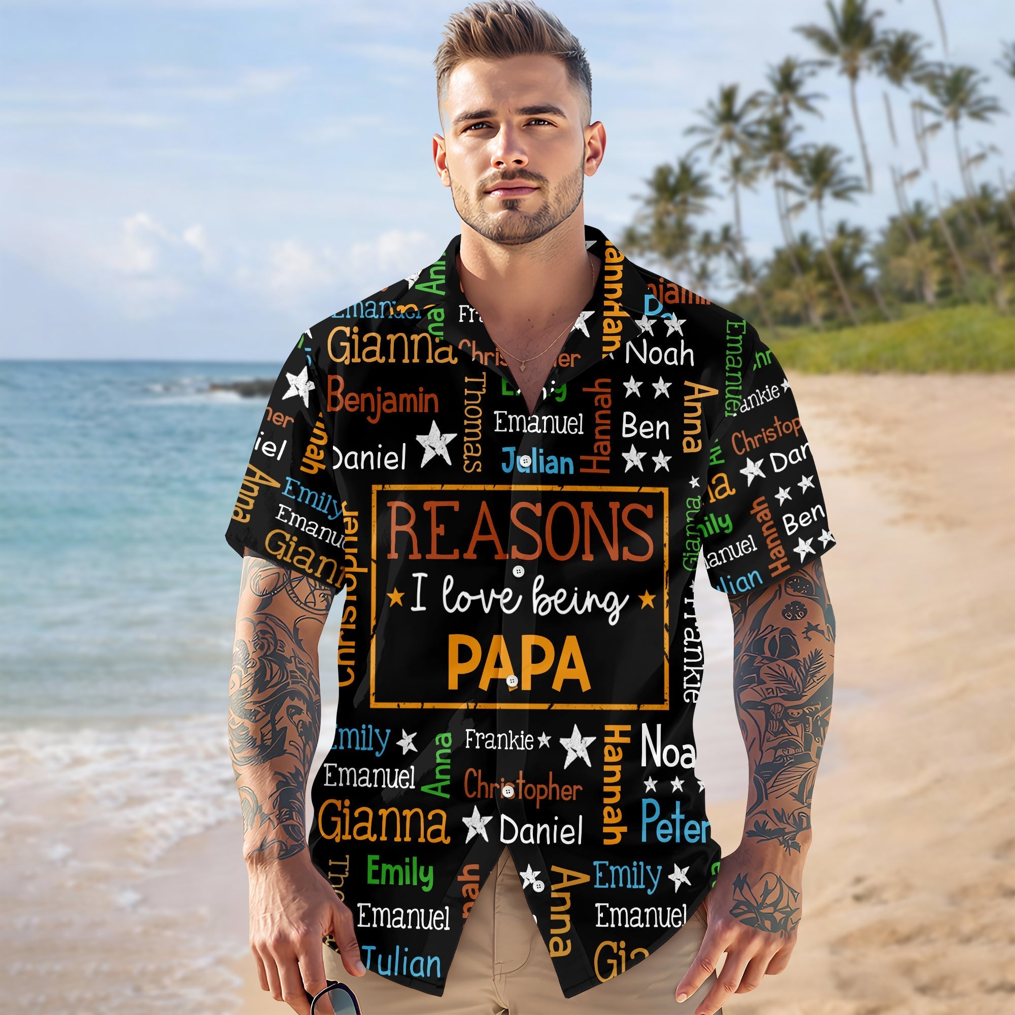 Personalized Hawaiian Shirt for Grandpa with Kids Names Gift