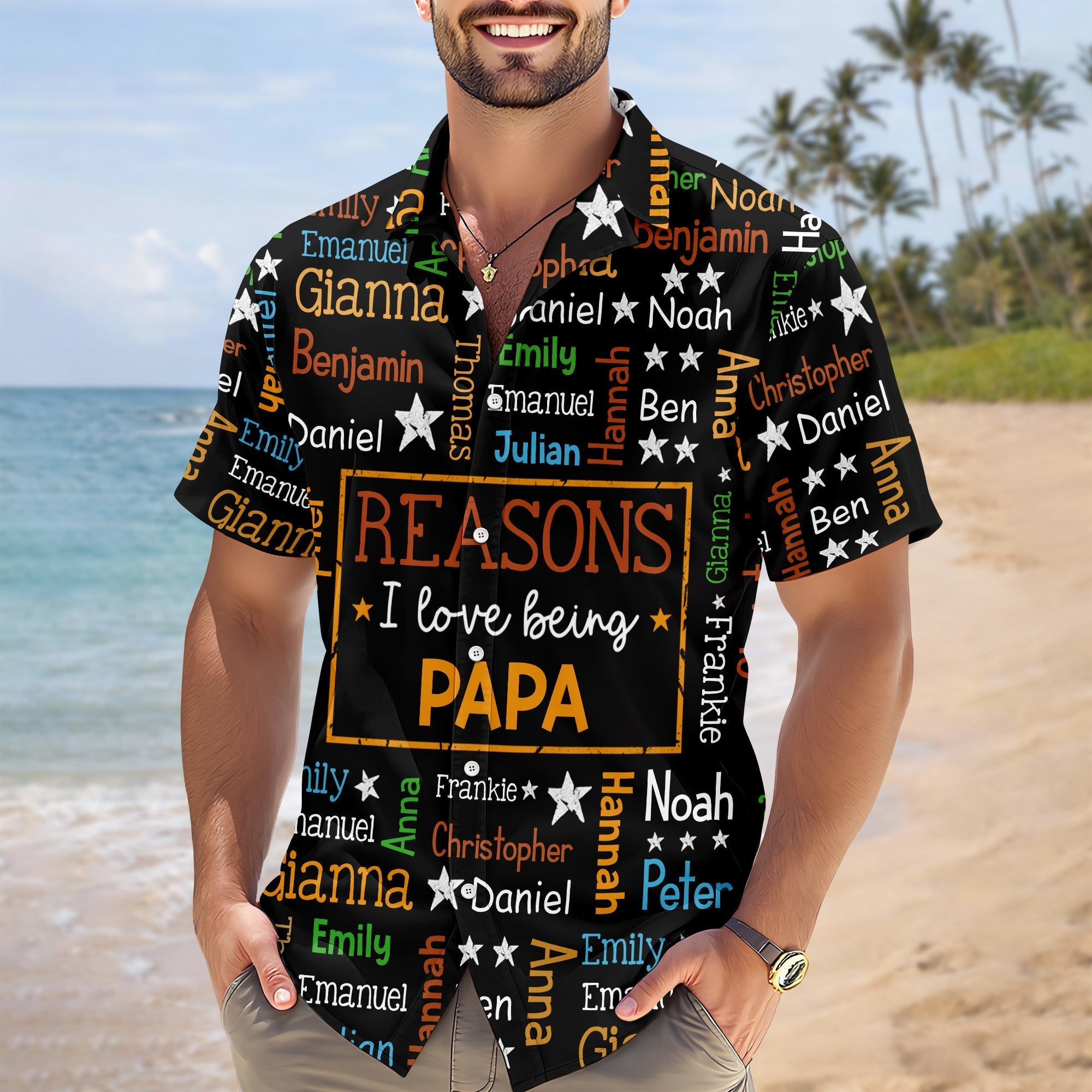 Personalized Hawaiian Shirt for Grandpa with Kids Names Gift