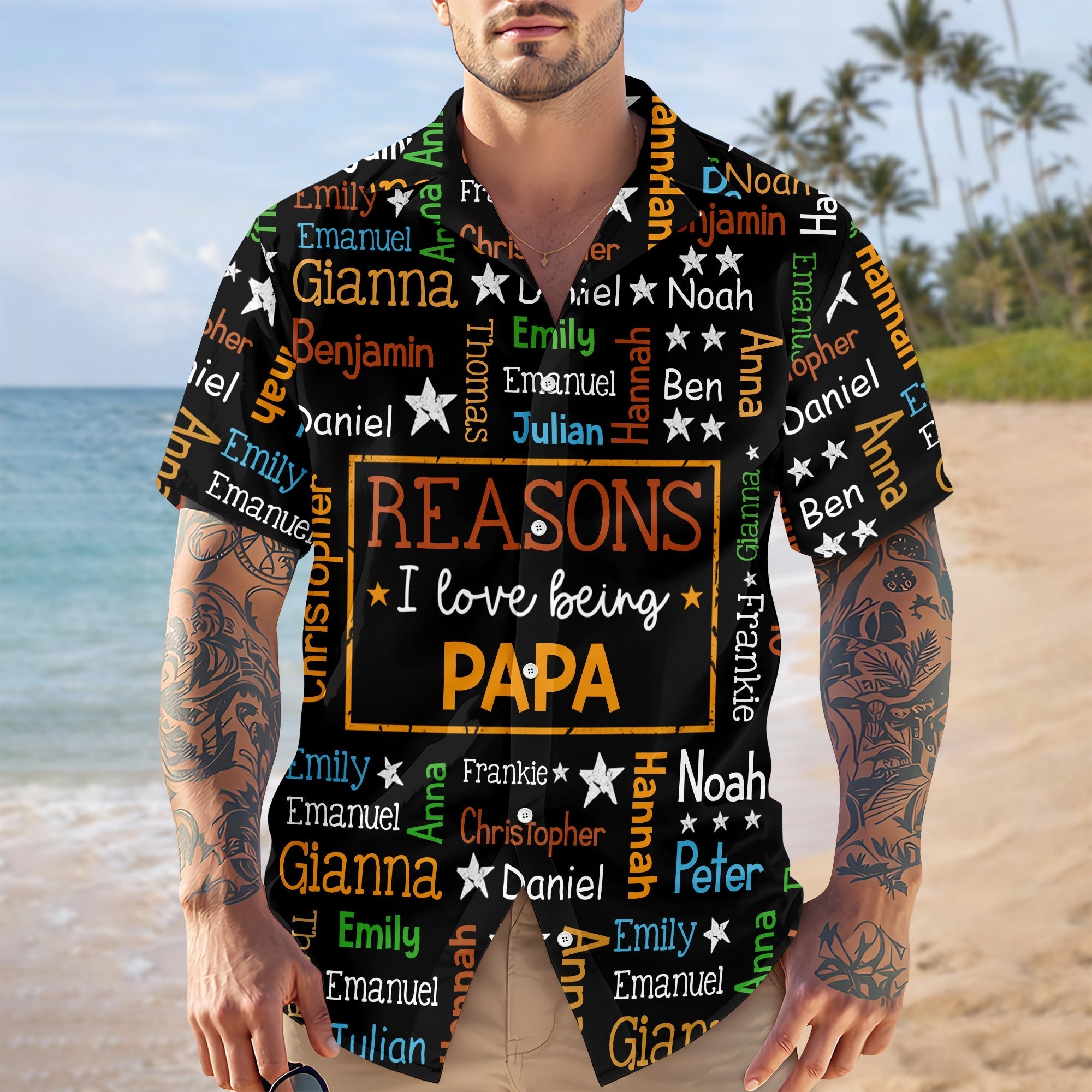 Personalized Hawaiian Shirt for Grandpa with Kids Names Gift