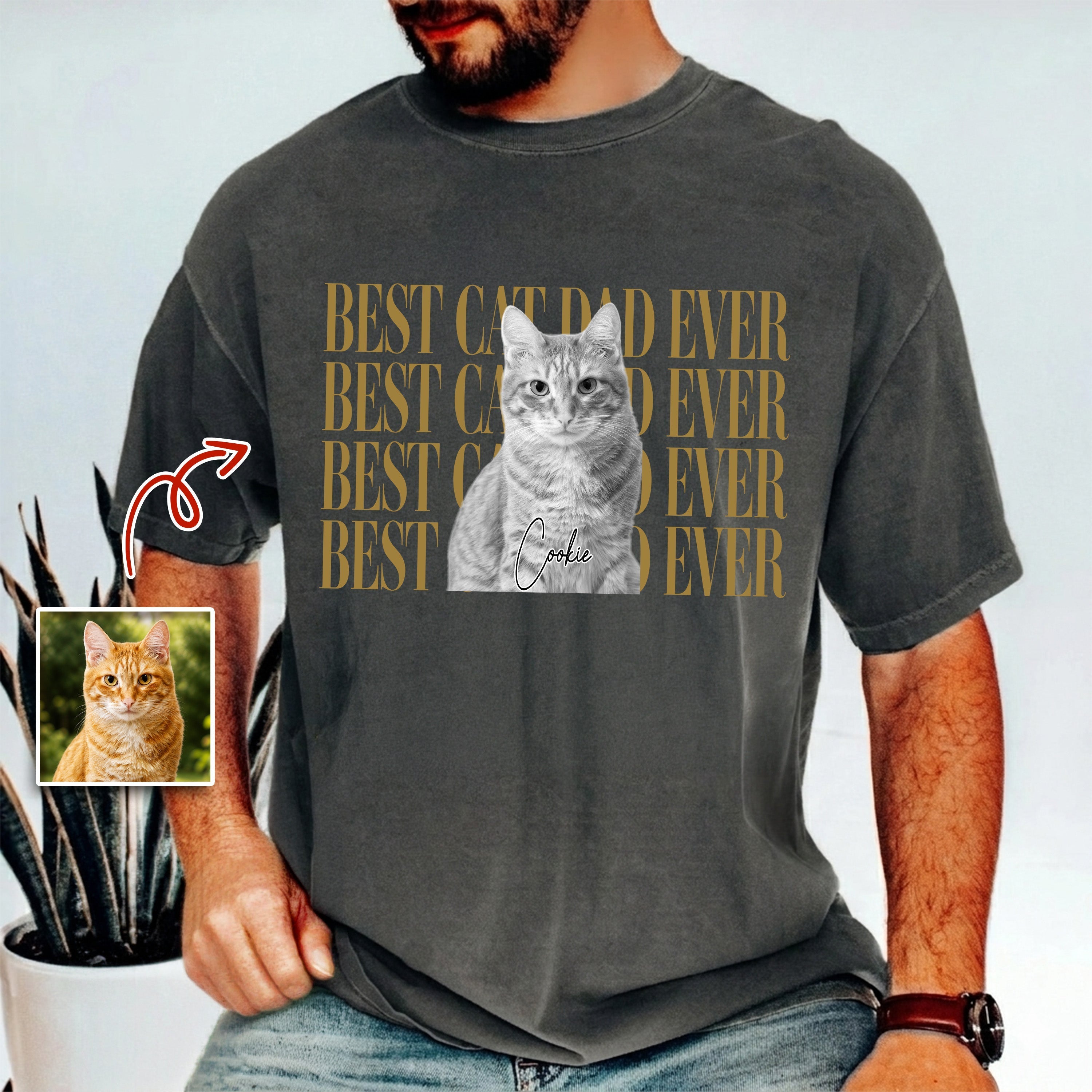 Personalized Vintage Photo Comfort Shirt Gift for Cat Dad
