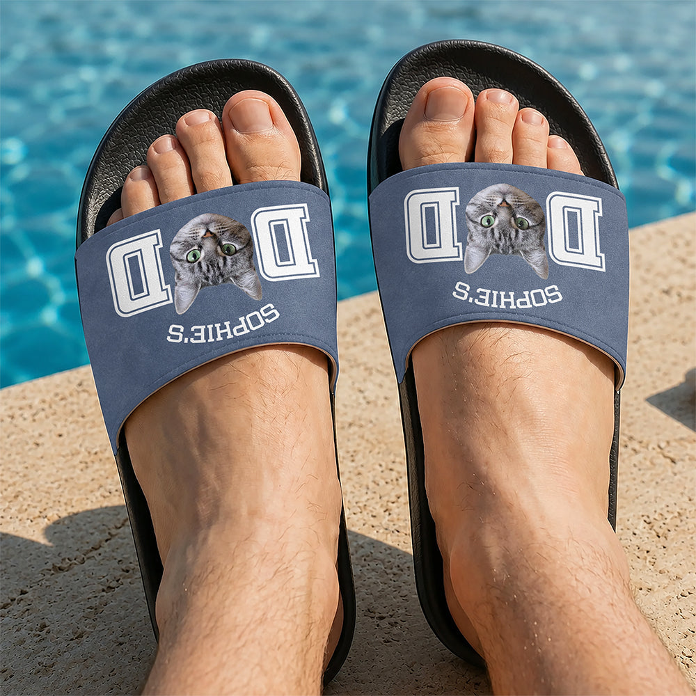 Personalized Cat Photo Slide Sandals Custom Gift for Cat Lovers