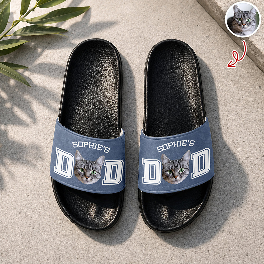 Personalized Cat Photo Slide Sandals Custom Gift for Cat Lovers