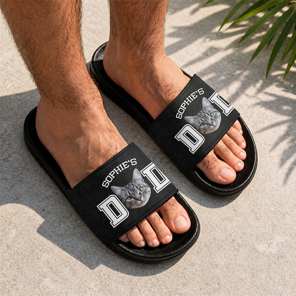 Personalized Cat Photo Slide Sandals Custom Gift for Cat Lovers