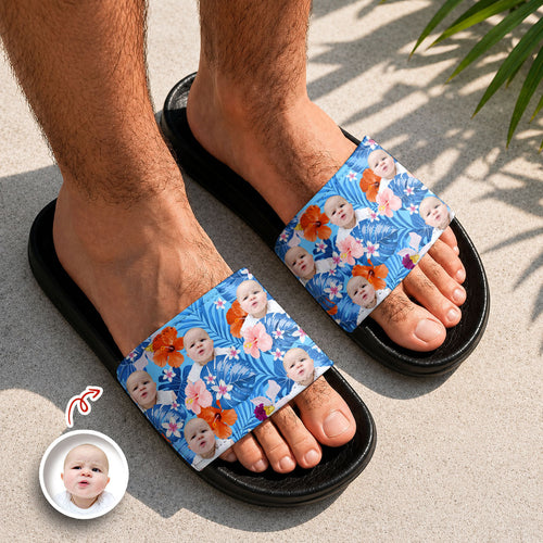 Personalized Photo Slide Sandals Custom Face Gift for Dog Lovers