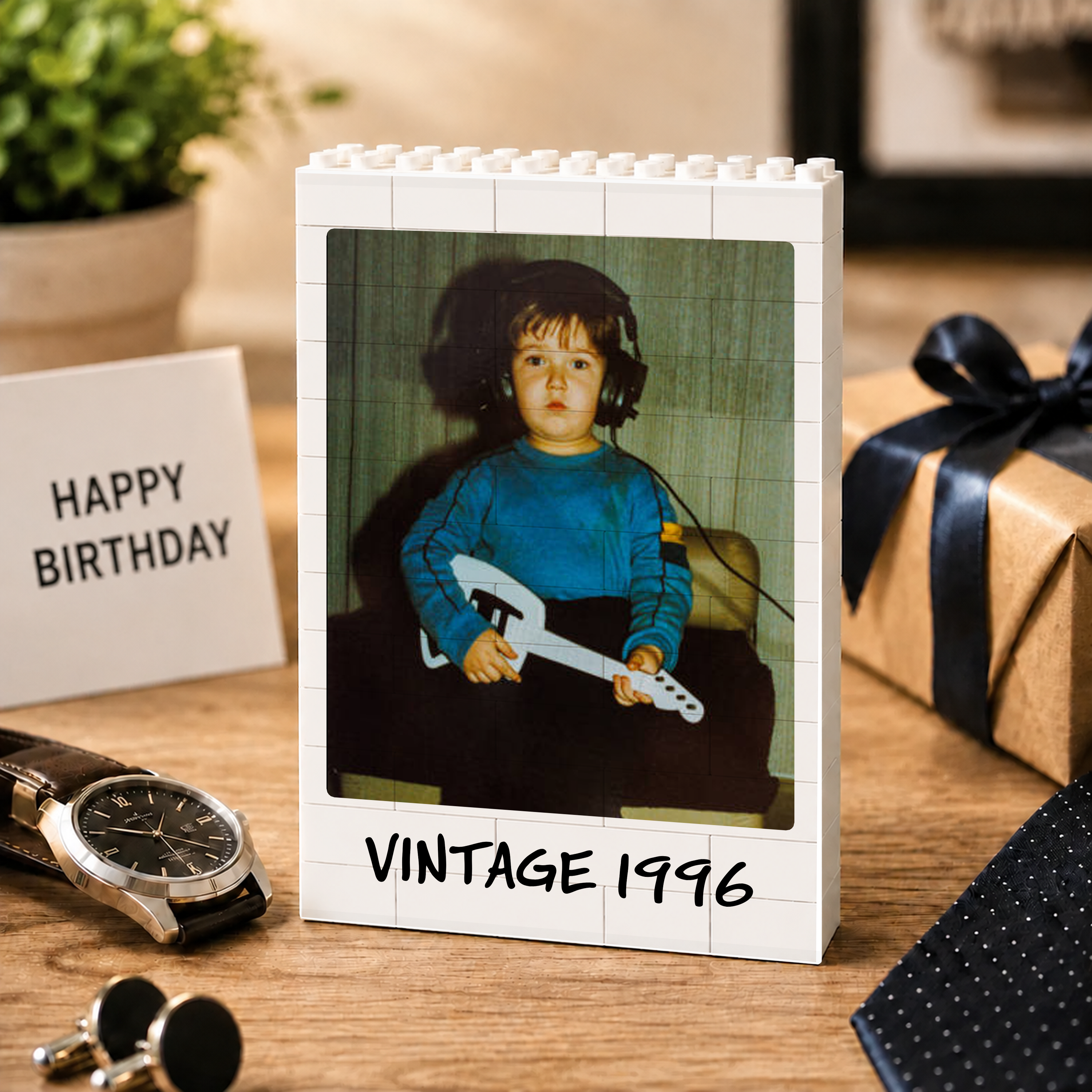 Personalized Photo Vintage Building Block Birthday Gift for Him/Her