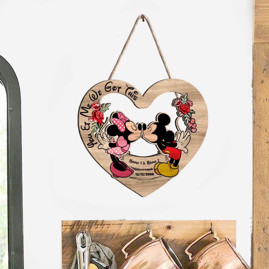 Personalized Mickey Mouse Heart Wood Sign Custom Name Gift for Couples