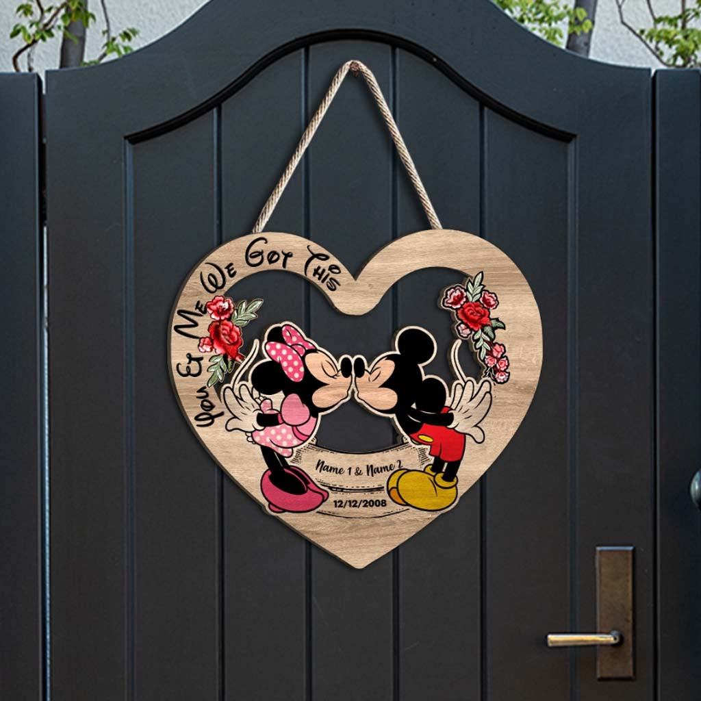 Personalized Mickey Mouse Heart Wood Sign Custom Name Gift for Couples