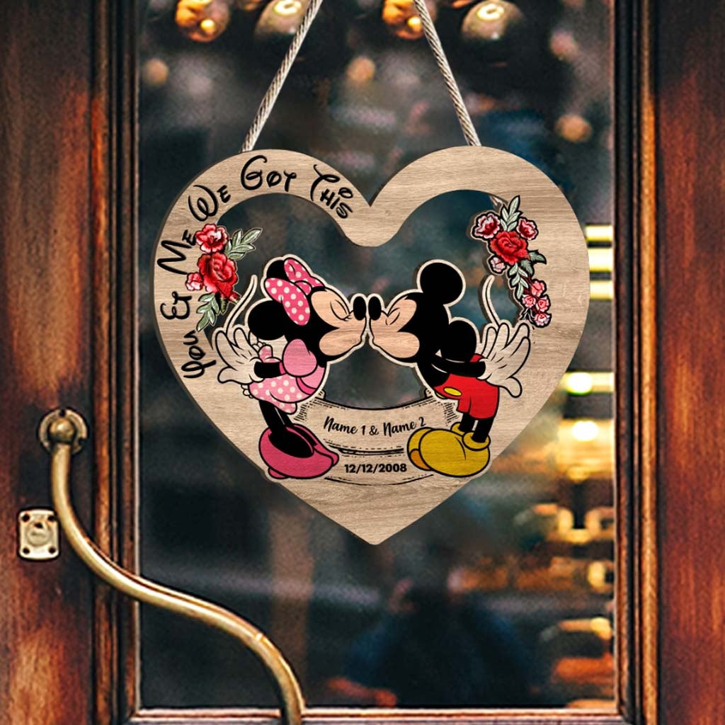 Personalized Mickey Mouse Heart Wood Sign Custom Name Gift for Couples