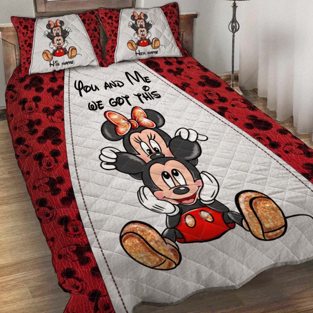 Personalized Mickey & Minnie Mouse Quilt Set Custom Couples Gift