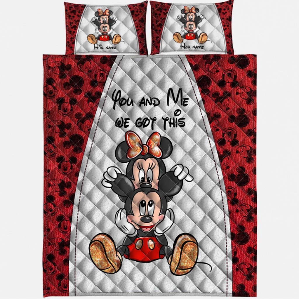Personalized Mickey & Minnie Mouse Quilt Set Custom Couples Gift