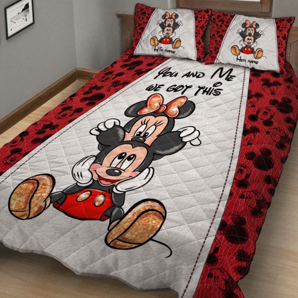 Personalized Mickey & Minnie Mouse Quilt Set Custom Couples Gift