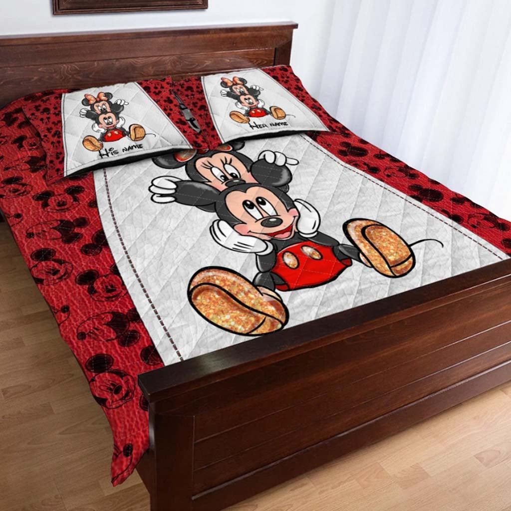 Personalized Mickey & Minnie Mouse Quilt Set Custom Couples Gift