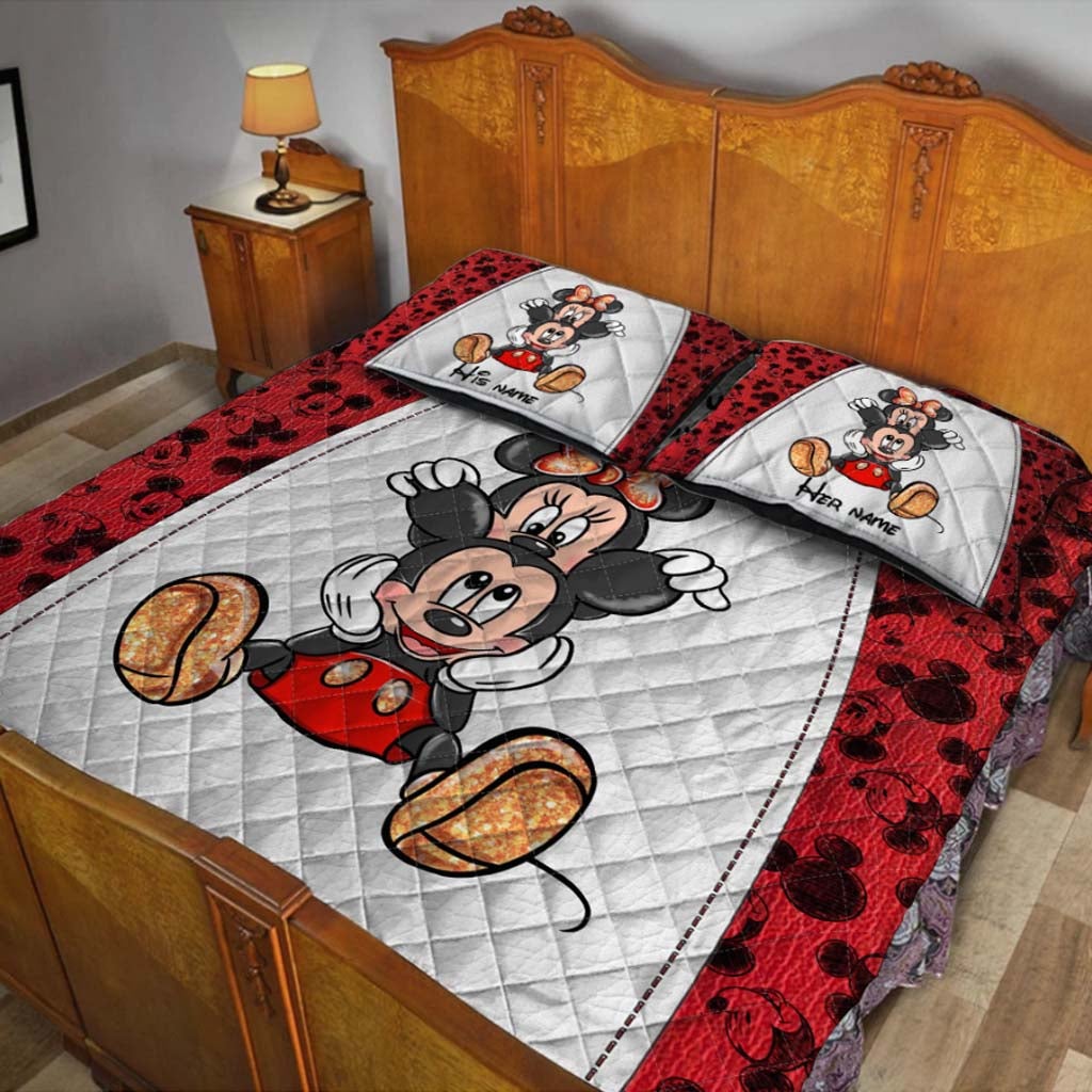 Personalized Mickey & Minnie Mouse Quilt Set Custom Couples Gift