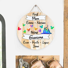Load image into Gallery viewer, Personalized Mother's Day Round Wood Sign for Grandma with Custom Names
