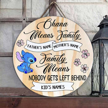 Load image into Gallery viewer, Personalized Round Wood Sign Ohana Means Family Decor Gift
