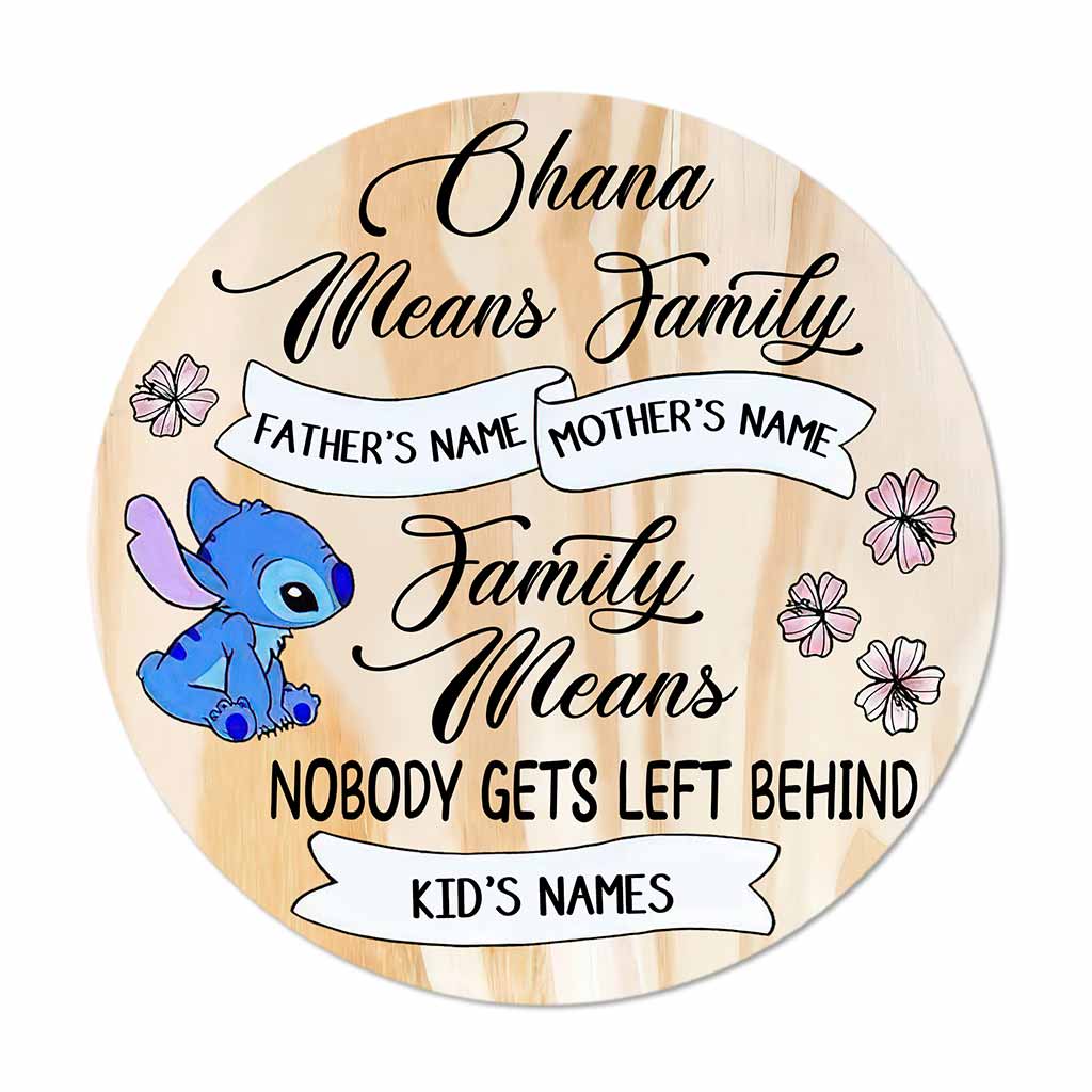 Personalized Round Wood Sign Ohana Means Family Decor Gift