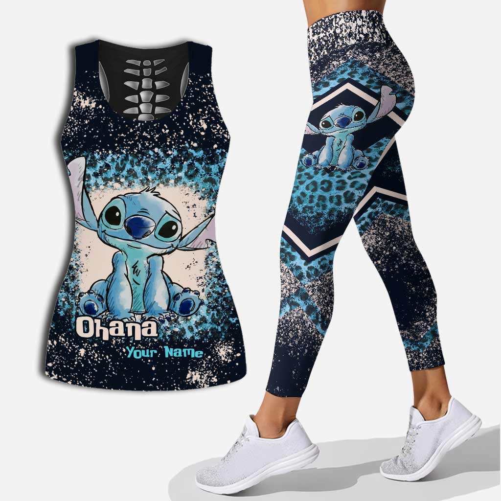 Personalized Ohana Hollow Tank Top & Leggings Set for Women