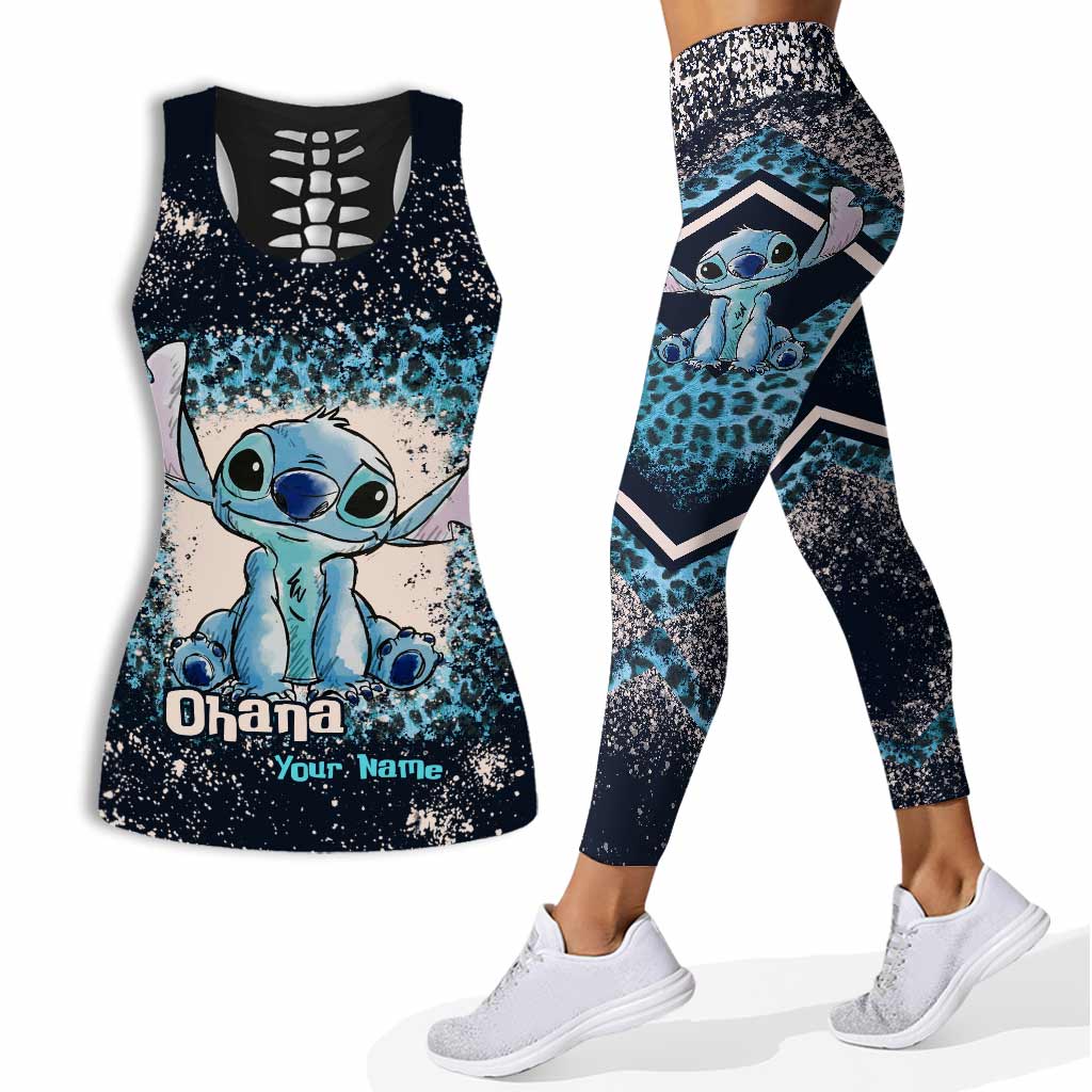 Personalized Ohana Hollow Tank Top & Leggings Set for Women