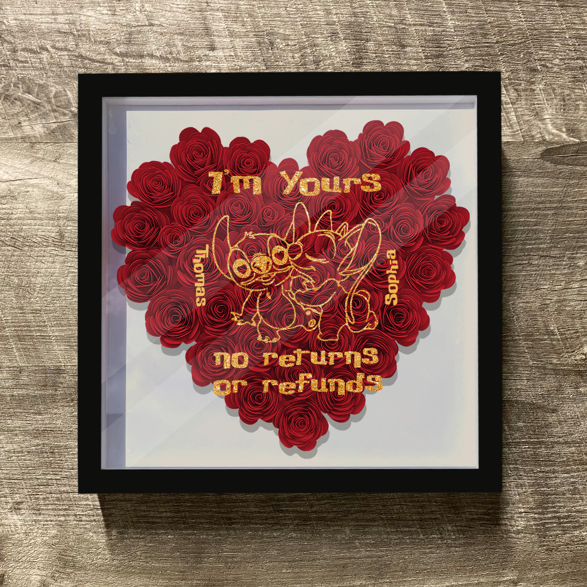 Personalized Heart-Shaped Flower Shadow Box Gift for Couples