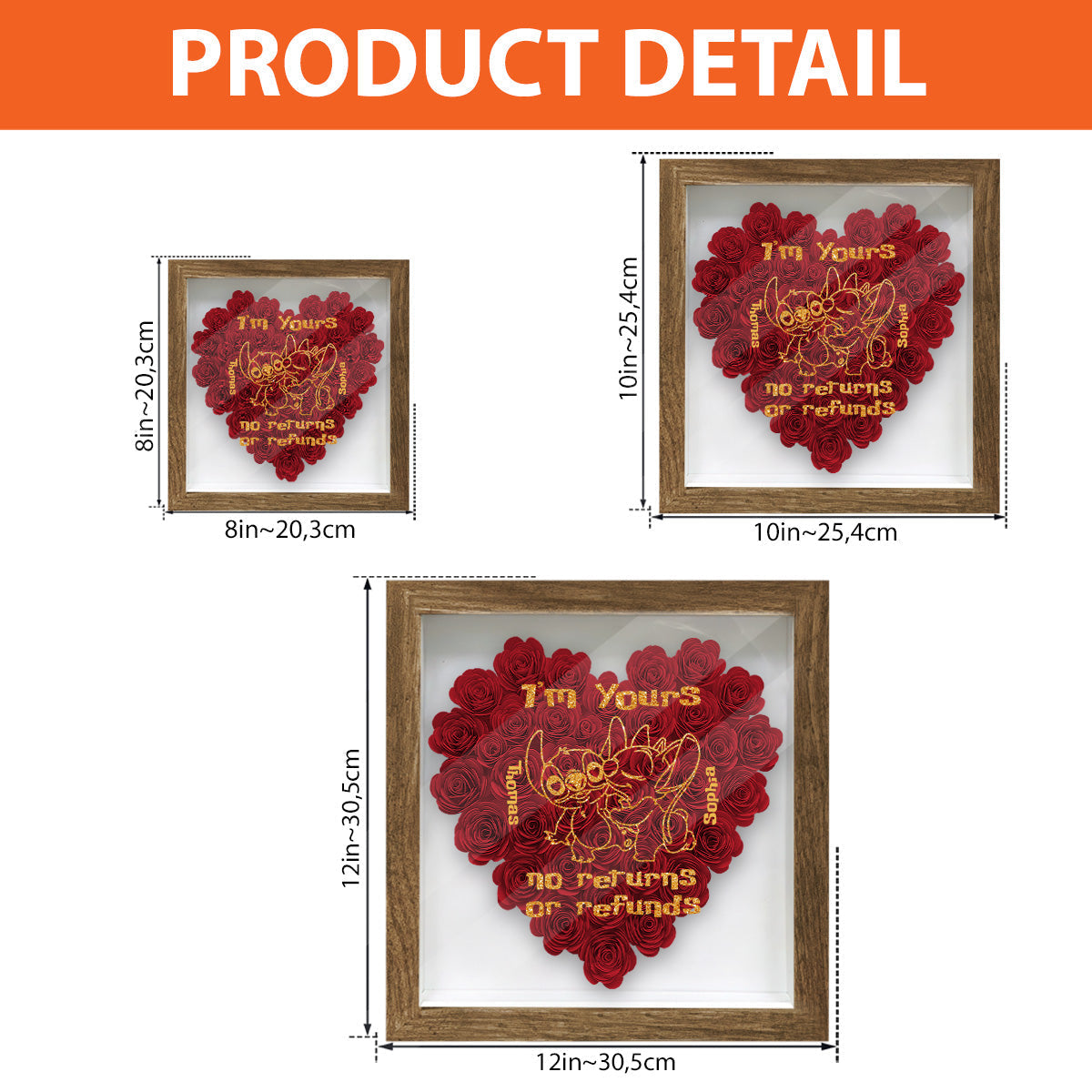 Personalized Heart-Shaped Flower Shadow Box Gift for Couples