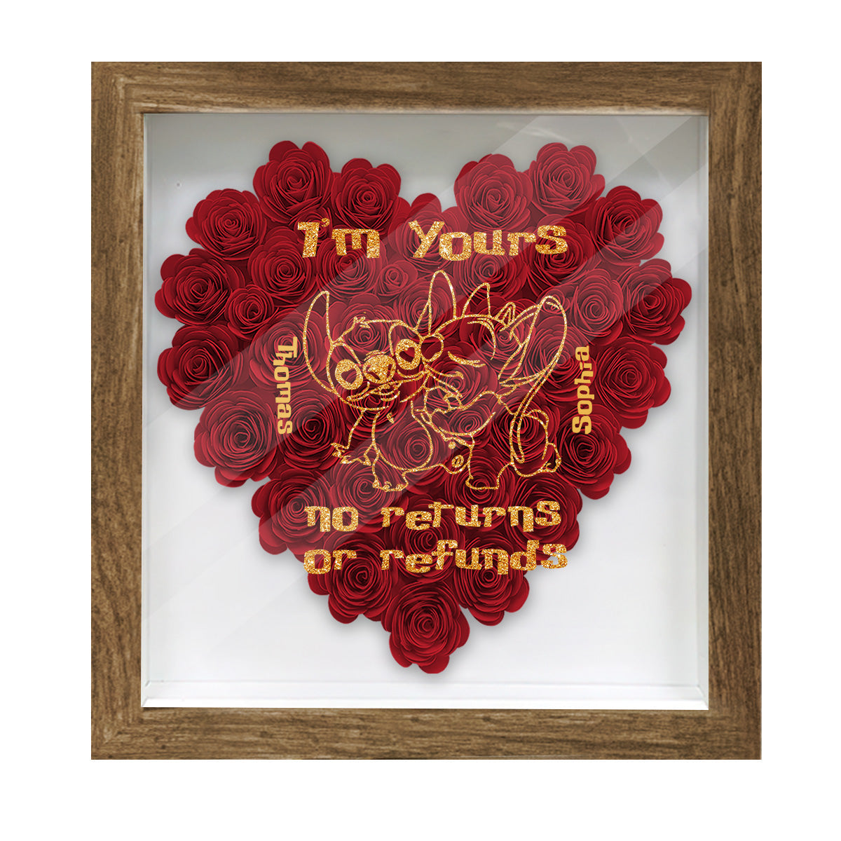 Personalized Heart-Shaped Flower Shadow Box Gift for Couples