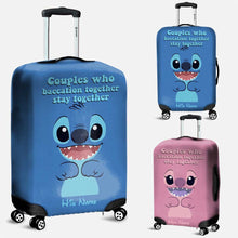Load image into Gallery viewer, Personalized Luggage Cover for Couples with Leather Print
