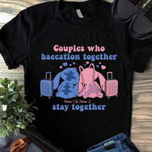 Load image into Gallery viewer, Personalized Baecation Couple T-Shirt and Hoodie Custom Names Gift
