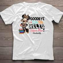 Load image into Gallery viewer, Personalized Teacher T-Shirt and Hoodie Goodbye Suntan Hello Lesson Plan Gift
