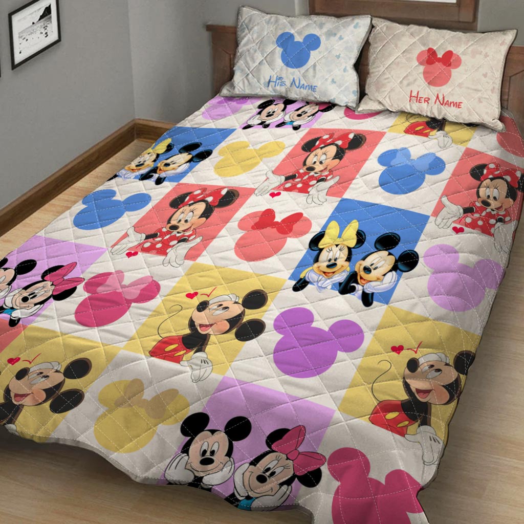 Personalized Mouse Quilt Set Custom Names Couples Gift