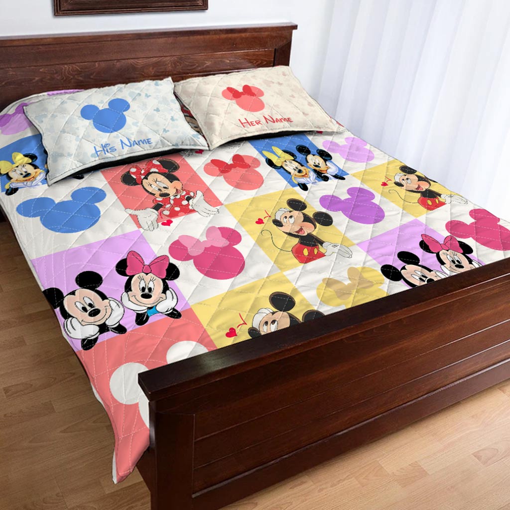 Personalized Mouse Quilt Set Custom Names Couples Gift