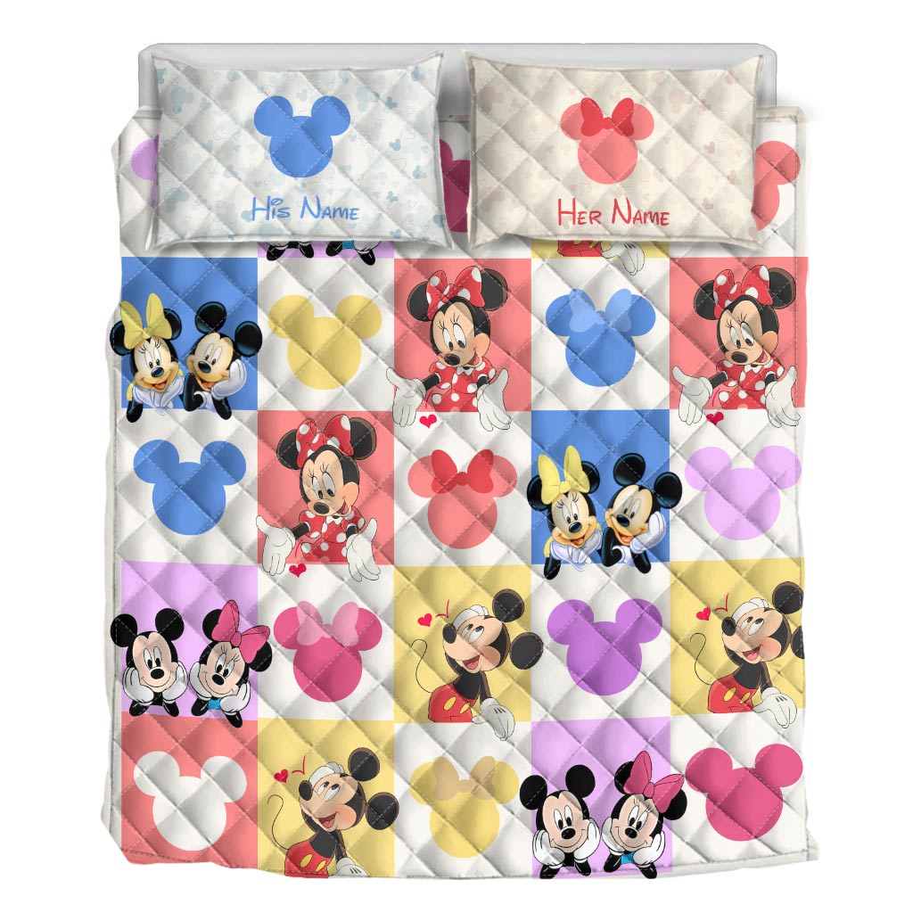 Personalized Mouse Quilt Set Custom Names Couples Gift