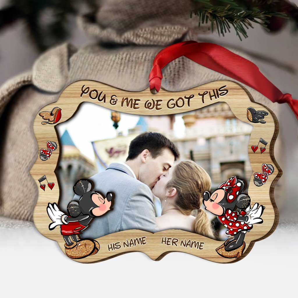 Personalized Layered Wood Christmas Ornament with Photo Frame for Couples