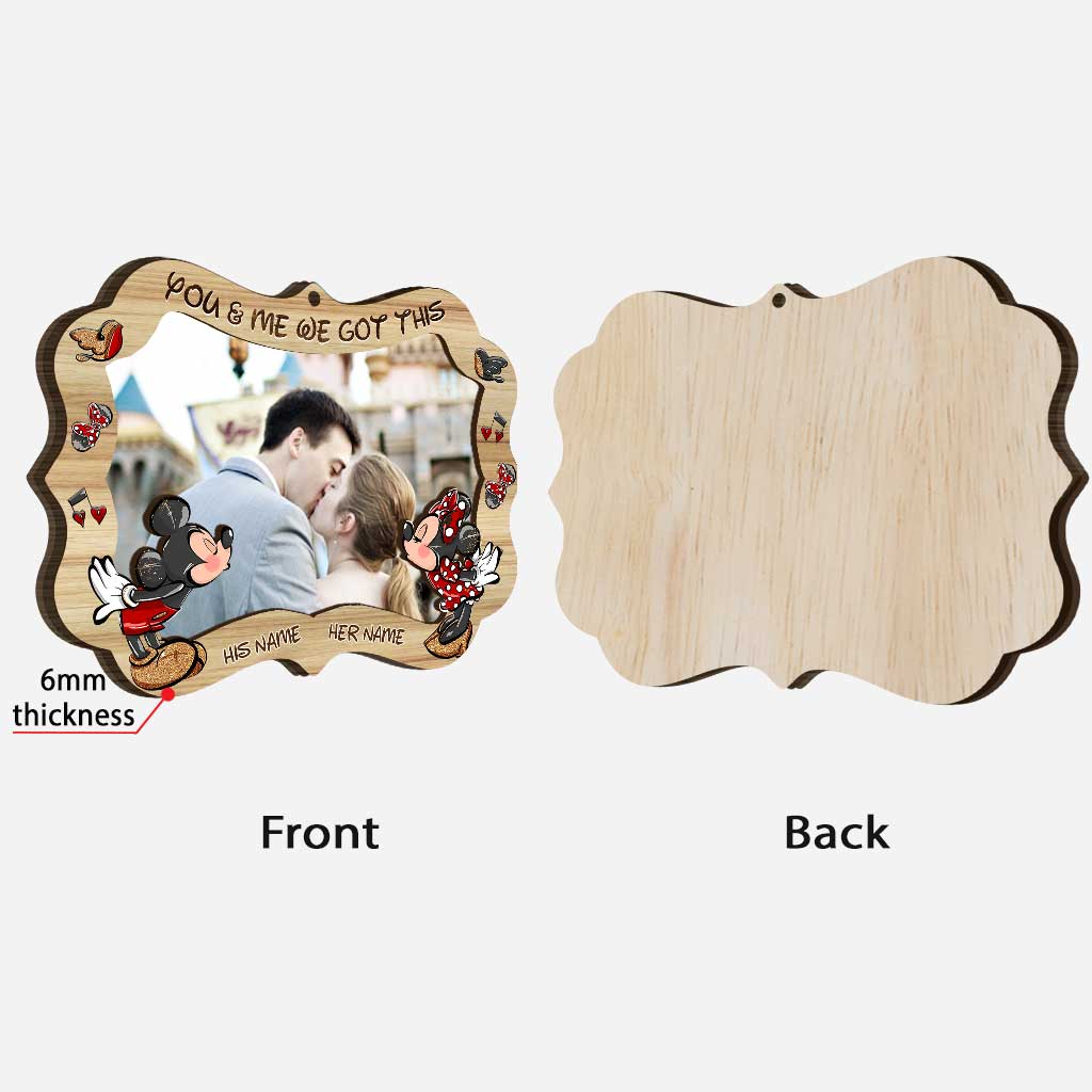 Personalized Layered Wood Christmas Ornament with Photo Frame for Couples