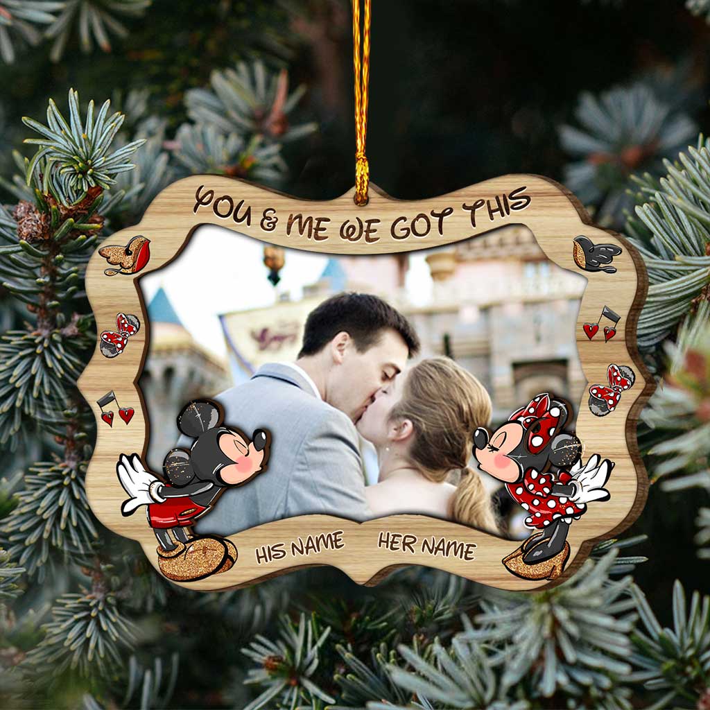 Personalized Layered Wood Christmas Ornament with Photo Frame for Couples