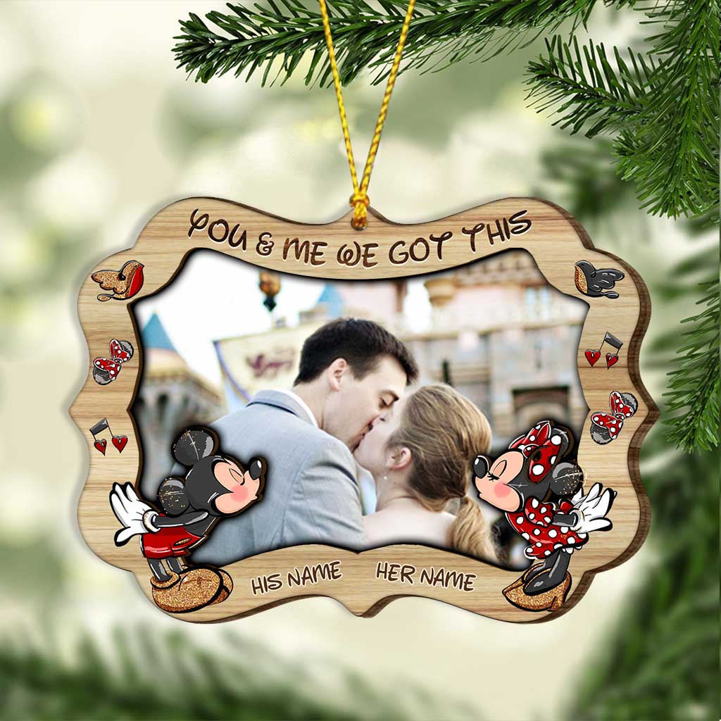 Personalized Layered Wood Christmas Ornament with Photo Frame for Couples