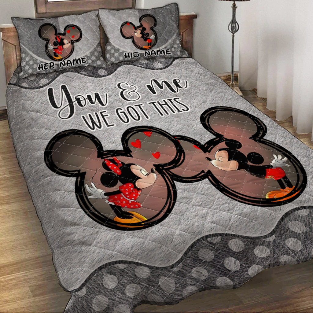 Personalized Mickey & Minnie Mouse Quilt Set Custom Names Gift for Couples