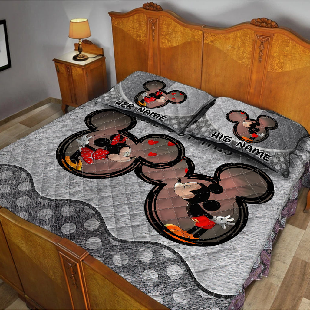 Personalized Mickey & Minnie Mouse Quilt Set Custom Names Gift for Couples