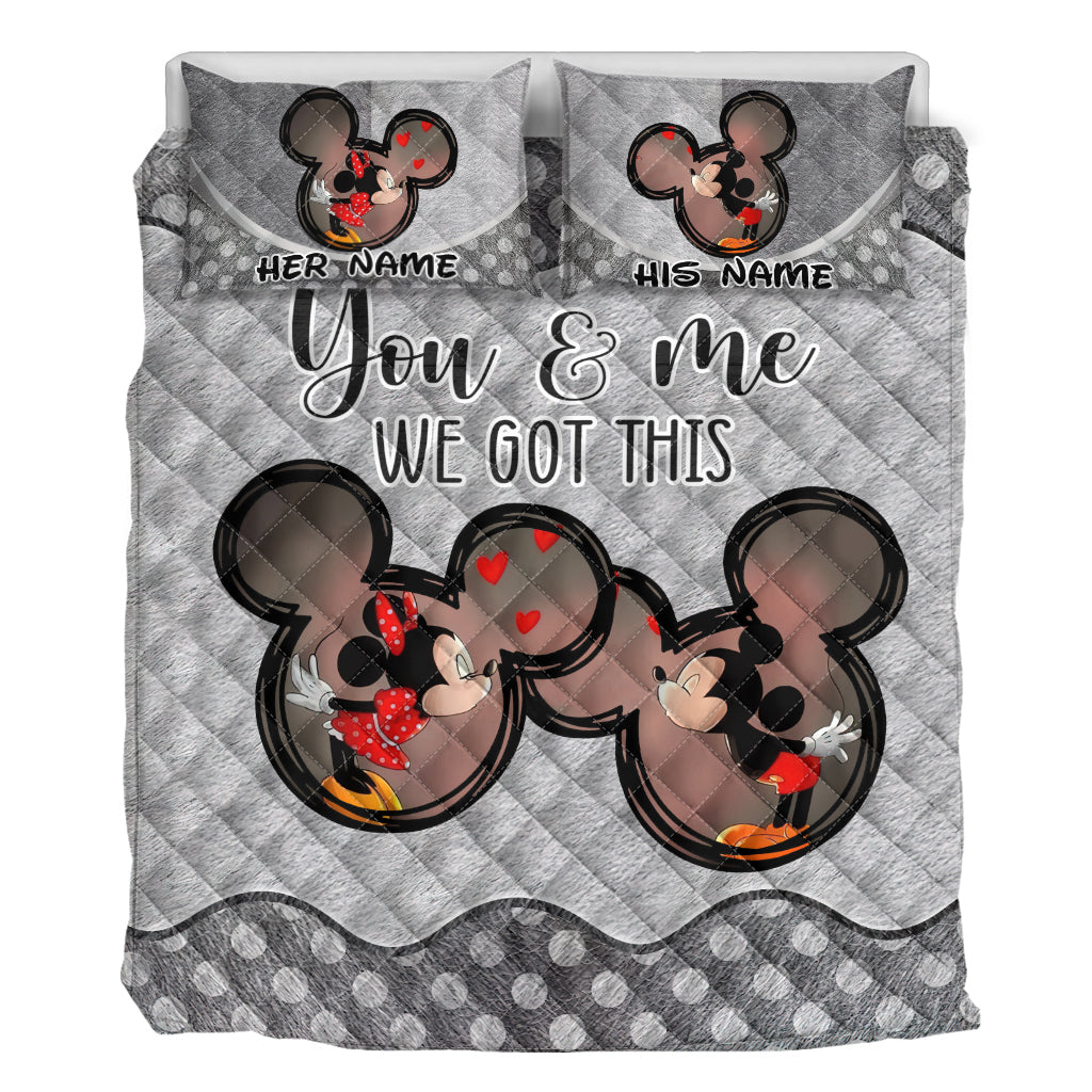 Personalized Mickey & Minnie Mouse Quilt Set Custom Names Gift for Couples