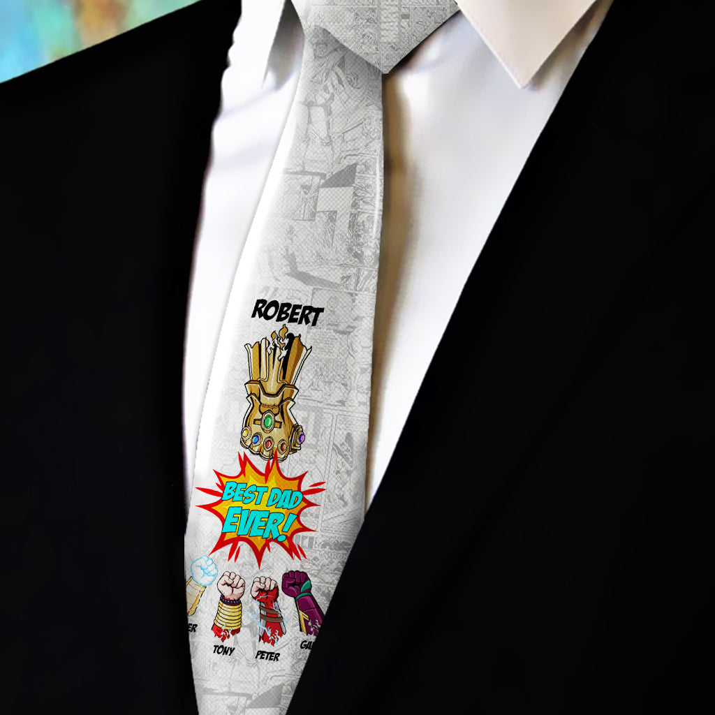 Personalized Comic Style Necktie Best Dad Ever Gift Idea