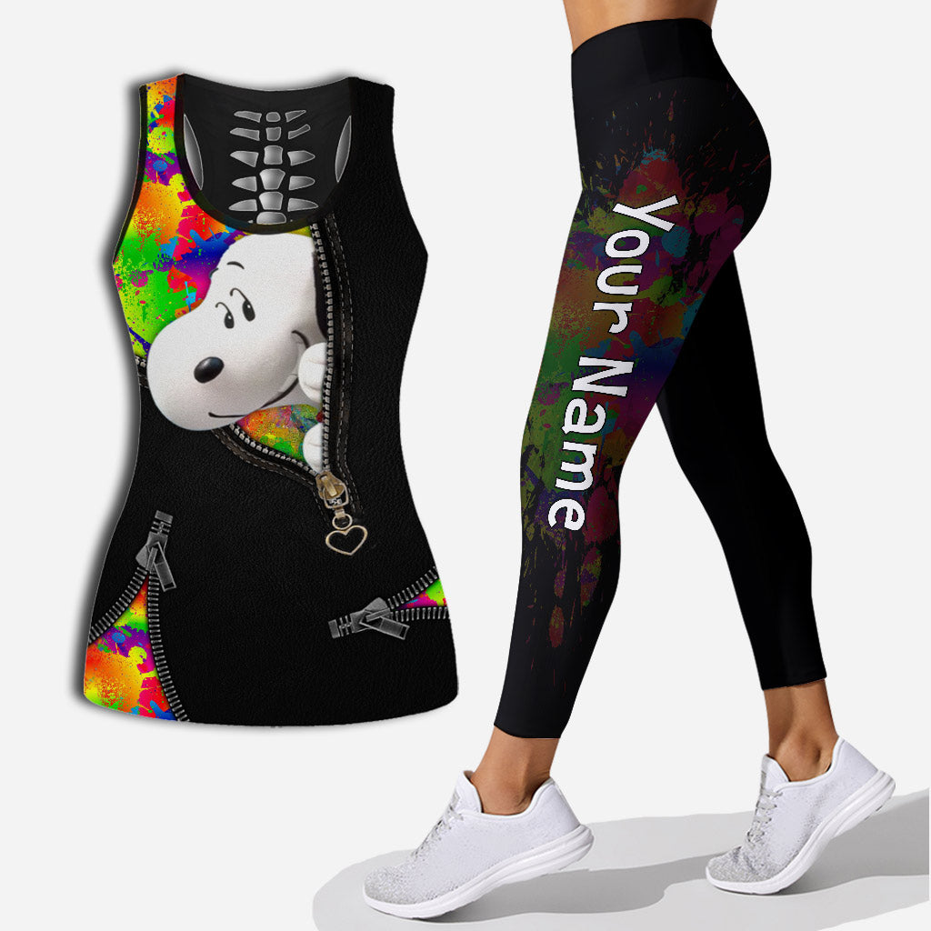 Personalized LGBT Support Hollow Tank Top & Leggings Custom Name Gift