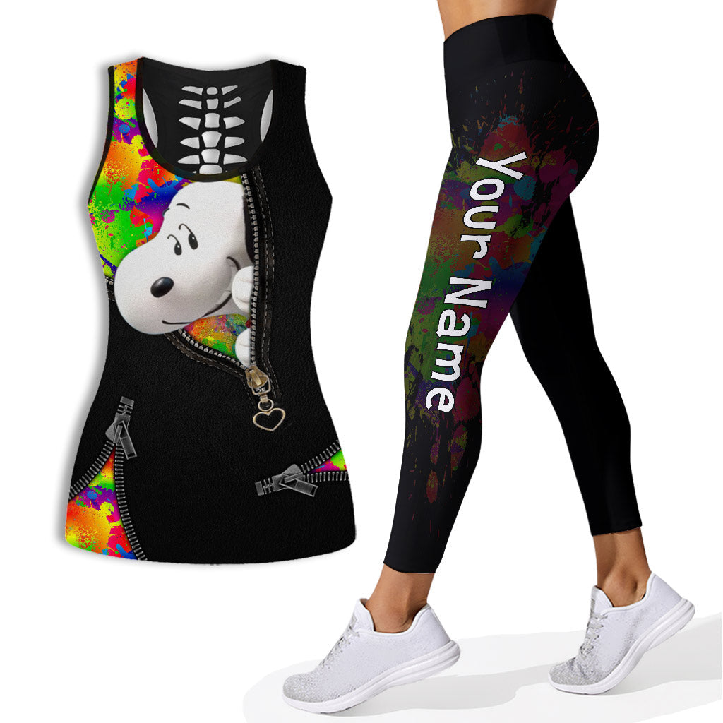 Personalized LGBT Support Hollow Tank Top & Leggings Custom Name Gift