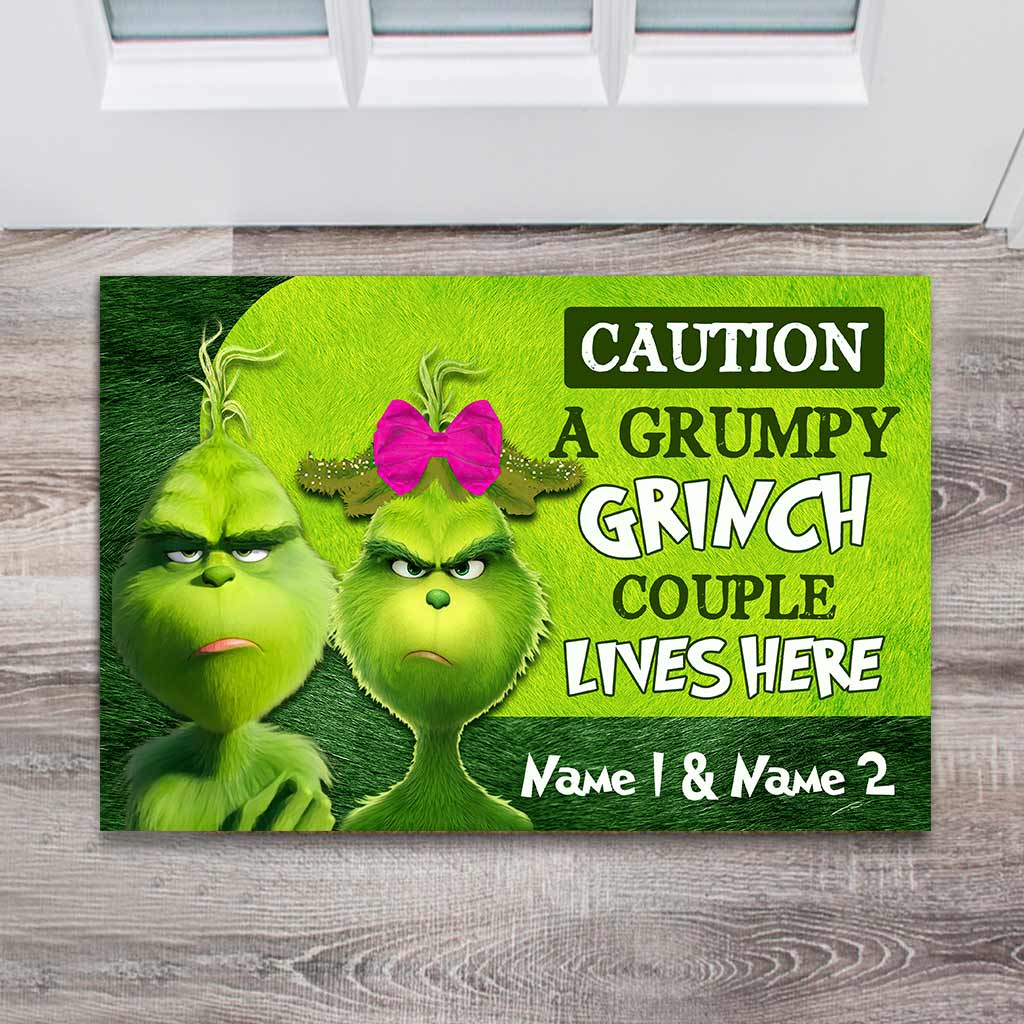 Personalized Grumpy Grinch Couple Doormat Custom Name Gift for Christmas