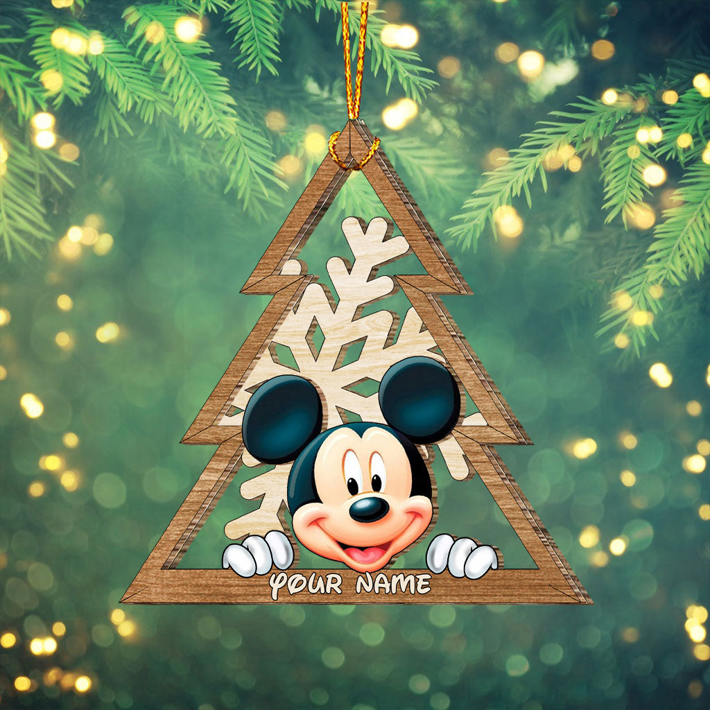 Personalized Mouse Ears Snowflake Layered Wood Ornament Christmas Gift